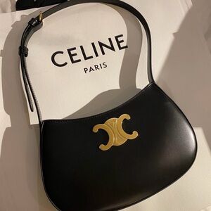 Celine Black Shoulder Bag with Gold Accent